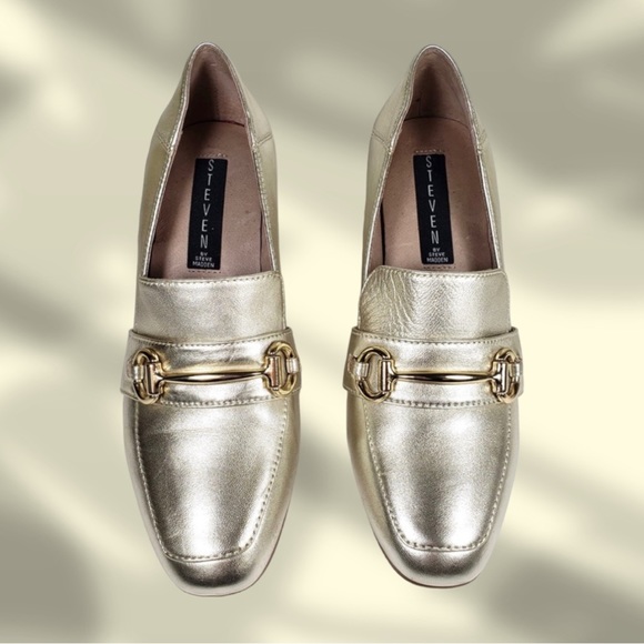 Steven by Steve Madden Layla Gold Leather Block Heels - Picture 5 of 8